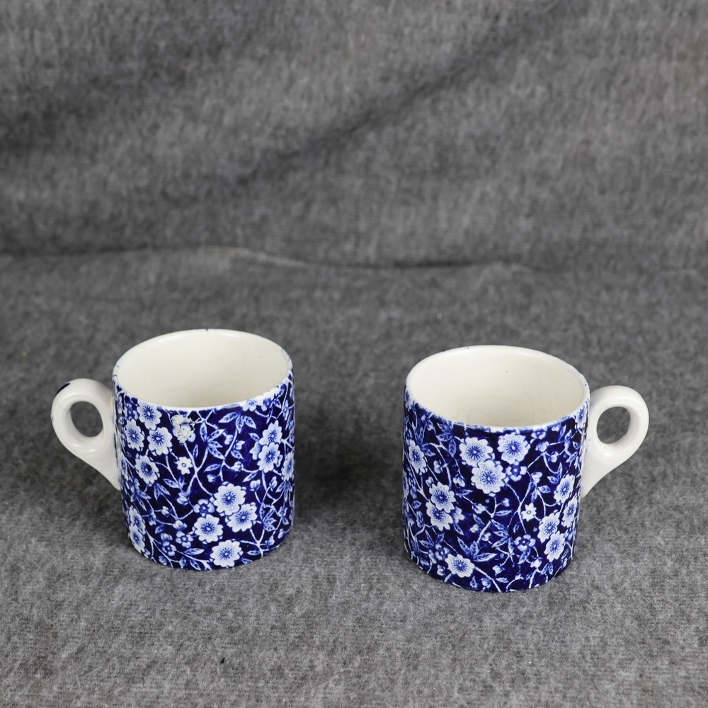 Royal Crownford Calico Coffee Mugs Set Of 2 Blue Floral Staffordshire England